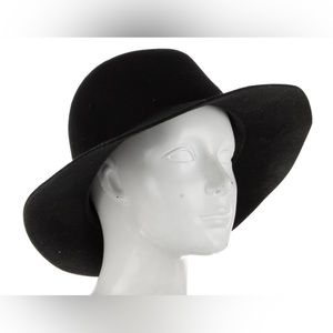 Janessa Leone solid black wool hat with gold-tone pin on front